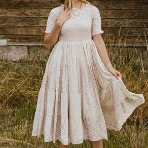 White and Cream Floral Midi Dress